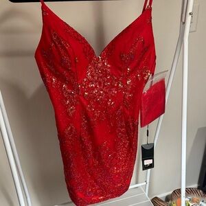 Coya Collection Red Sequin Dress with Neck Scarf